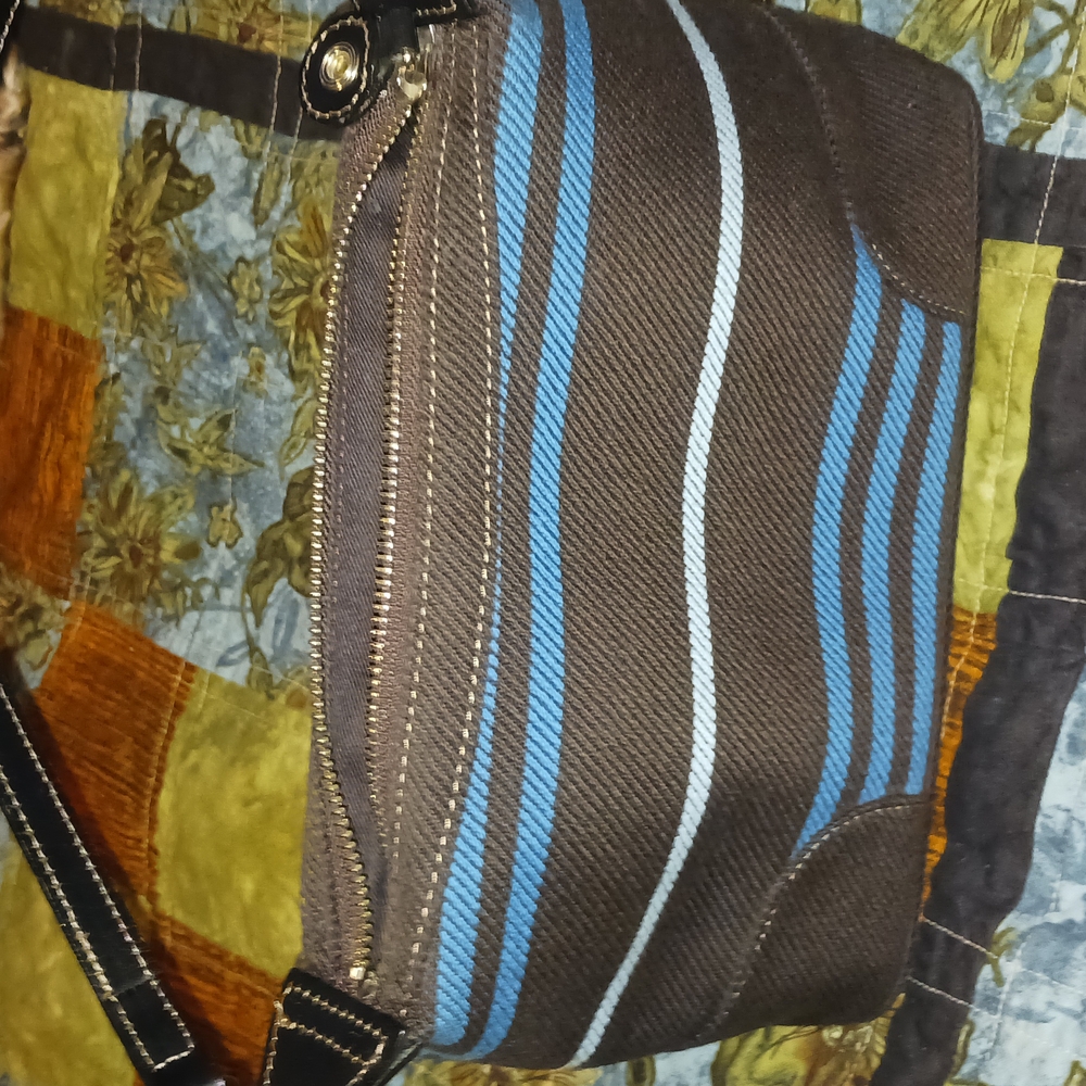Burberry Brown and Blue Shoulder Bag with Striking Stripes
